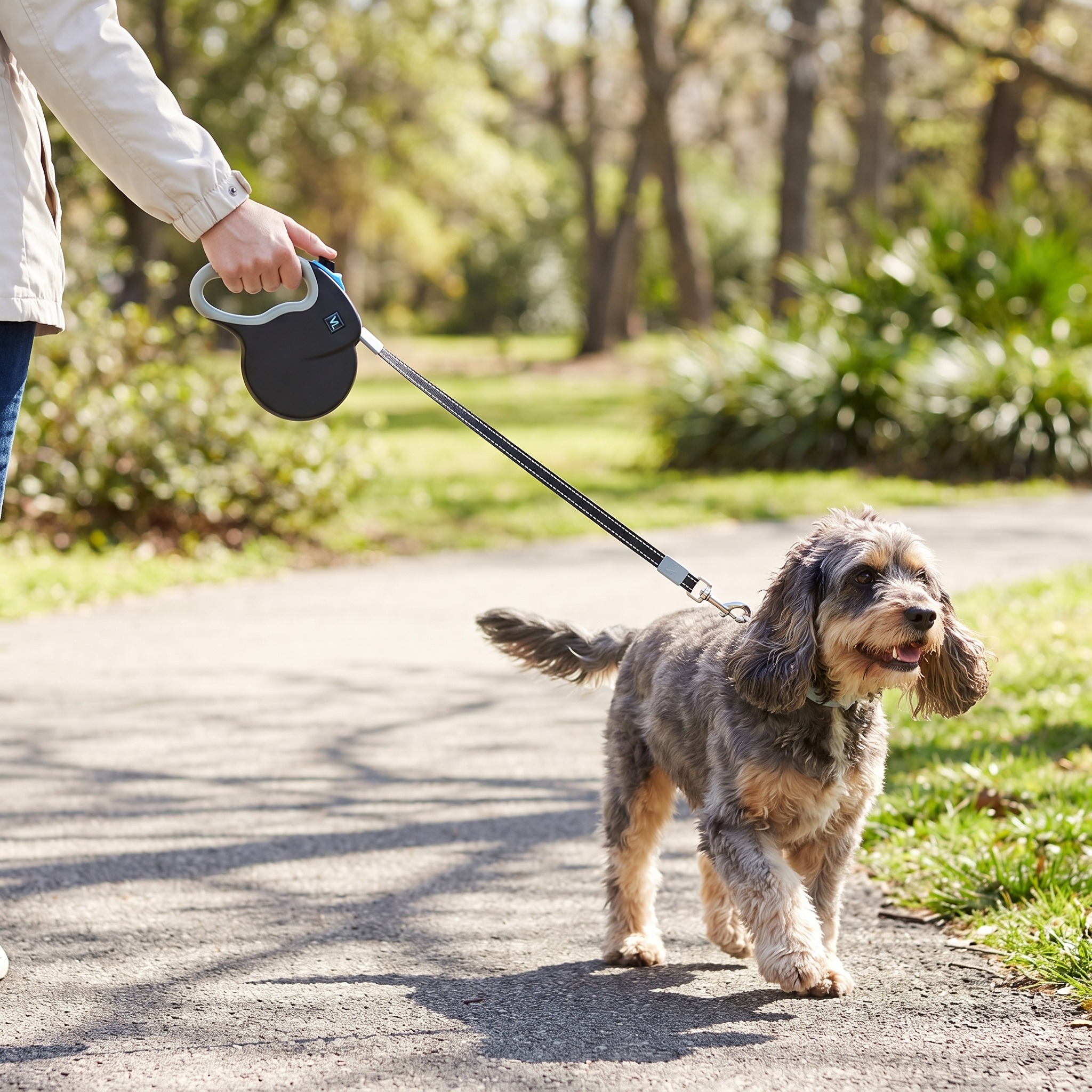 Vibrant Life 13-Foot Reflective Retractable Tape Leash, Black, Medium photo 4
