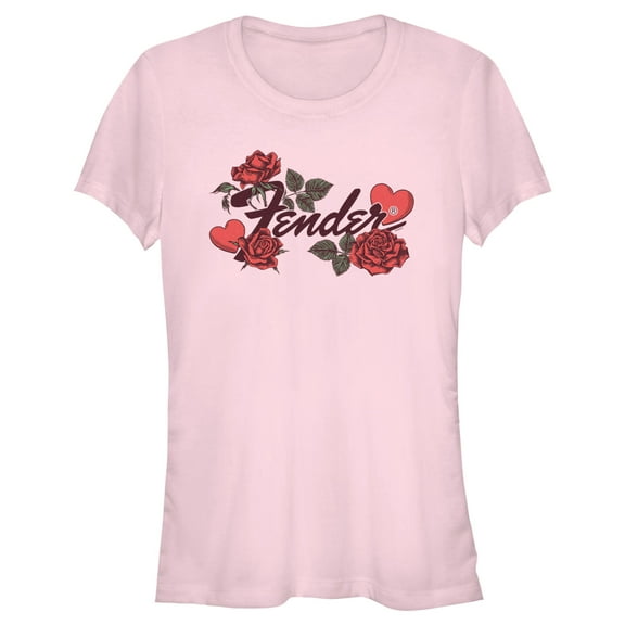 Junior's Fender Valentine Hearts and Roses  Graphic Tee Light Pink Small