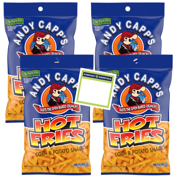 Andy Capp’s Hot Fries Snacks, Spicy Corn & Potato Snacks, 3 oz Bags, 4-Pack   Everyday Essentials Note Pad