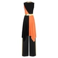 thumbnail image 2 of iiniim Women's Praise Dance Dress Set Color Block Irregular Maxi Dress with Wide Leg Pants Black&Orange XL, 2 of 7
