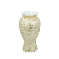 A&B Home Large Round Bamboo Vase with Gold and White Capiz Shell Design - D11x20"