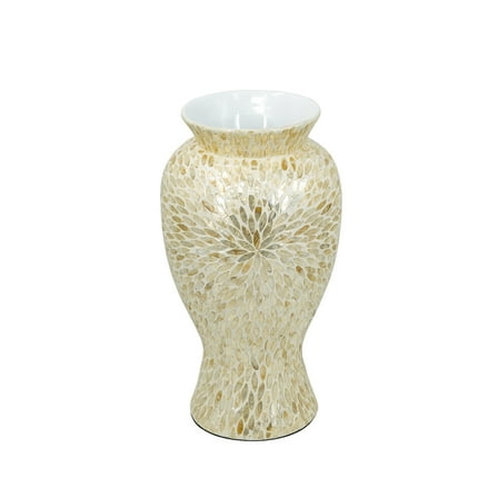 A&B Home Large Round Bamboo Vase with Gold and White Capiz Shell Design - D11x20"