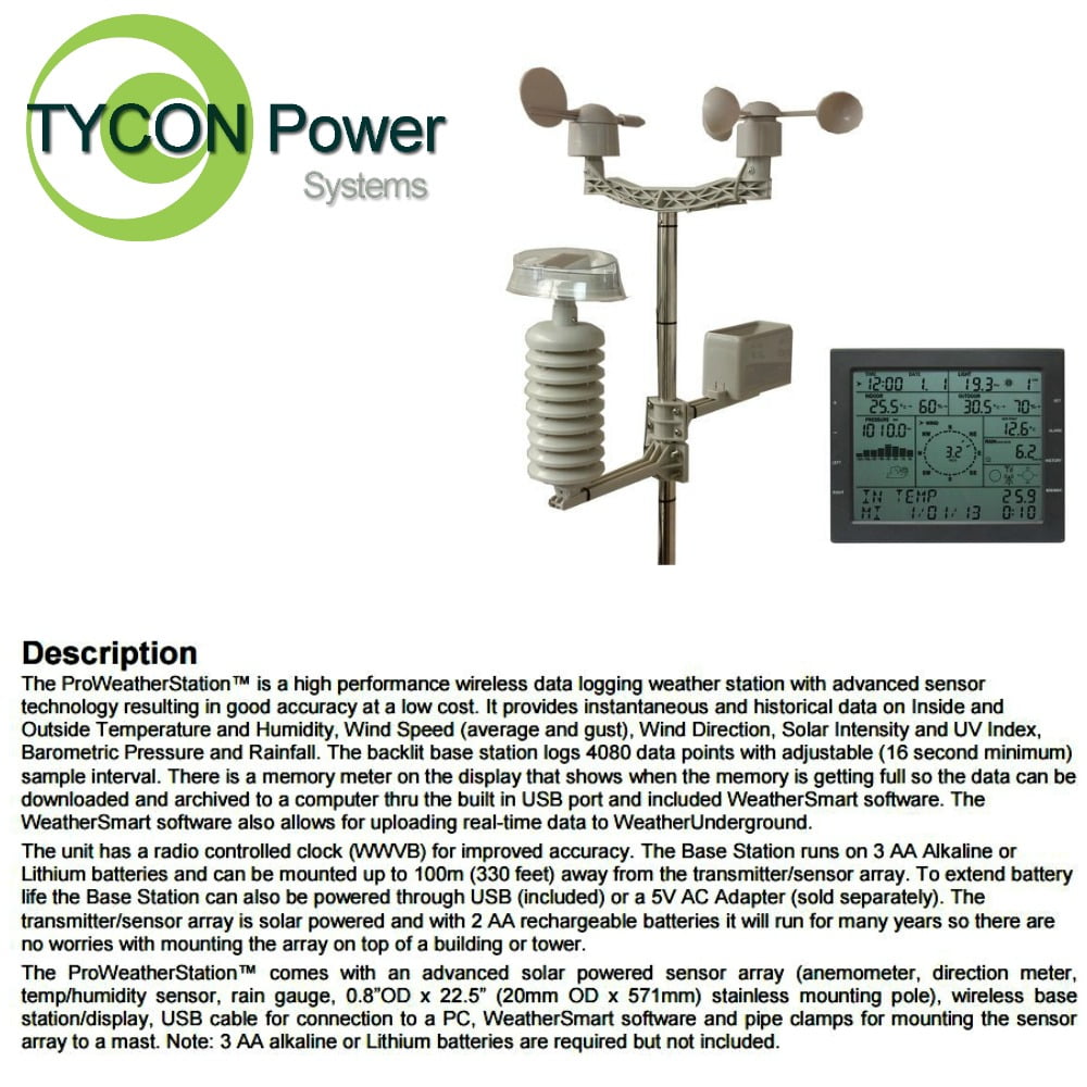 Tycon TP2700WC ProWeatherStation Data Logging Wireless Weather Station by