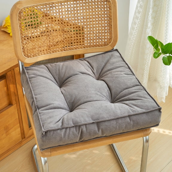 Namzi Cotton Linen Blend Chair Pads, Square 45×45cm Vintage Dining Kitchen Seat Cushions, Soft Comfort Pads for Dining Room and Office Seats, 2 Pack Anti-Slip Chair Cushion Mats,Gray