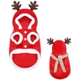thumbnail image 2 of Dog Cat Christmas Costume for Small Medium Pets Holiday Outfit with Hood Soft Stretchy Pet Apparel for Party Photo Shoot, Adjustable Festive Sweatshirt for Puppy Kitten, Style A, Pet Clothes, 2 of 7