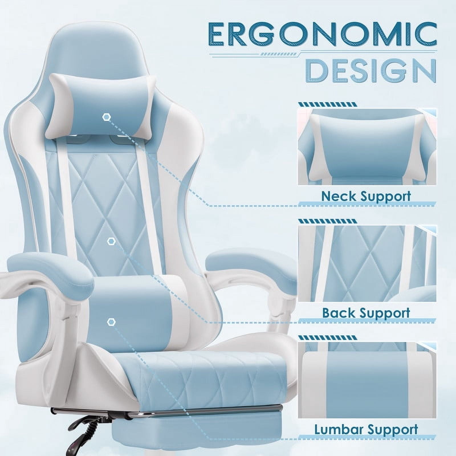 Homall Gaming Chair Massage Office Chair Computer Racing Chair High Back PU Leather Chair with Footrest, LightBlue
