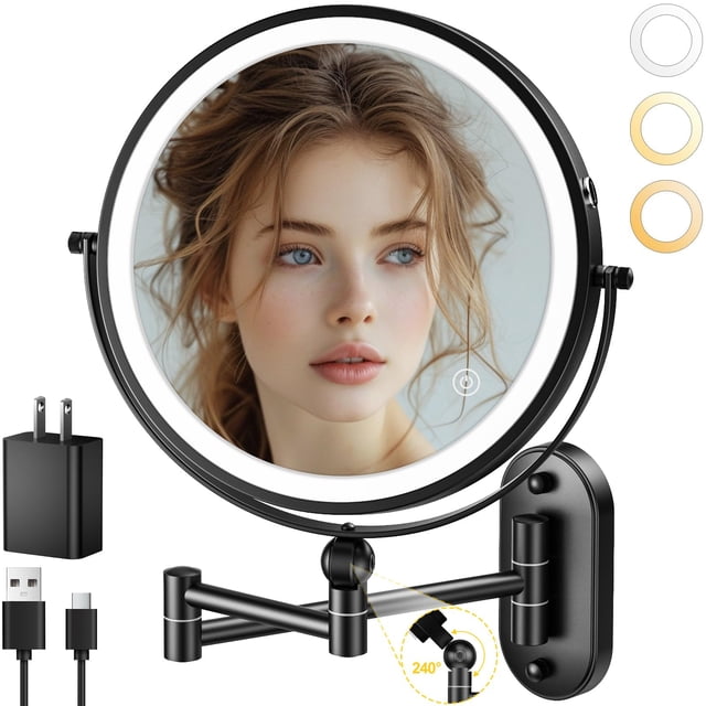 Espejo de maquillaje IMIKONA 9 montado en la pared 1X/10X con luz de 4000 mAh