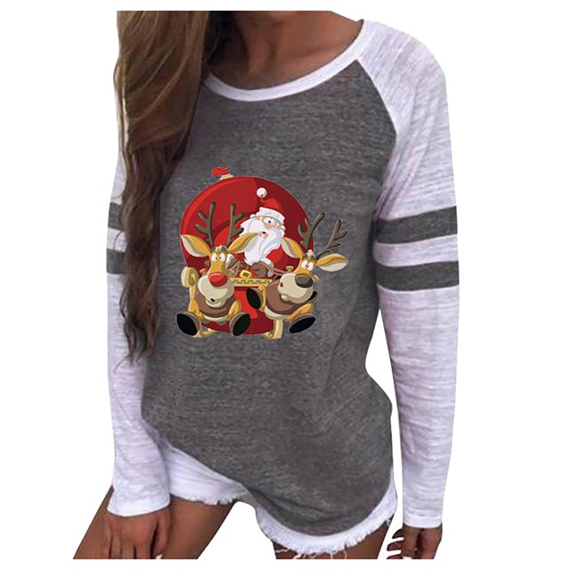 Birdeem Blouse de Noël à Manches Longues Imprimé Père Noël Décontracté pour Femmes