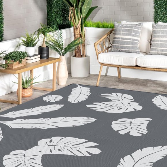 Lavezee Outdoor Rugs 9x12 Feet Waterproof Indoor Outdoors Camping Area Rug for Patio, RV, Picnic, Bedroom, Kitchen, Reversible Portable Large Floor Mat
