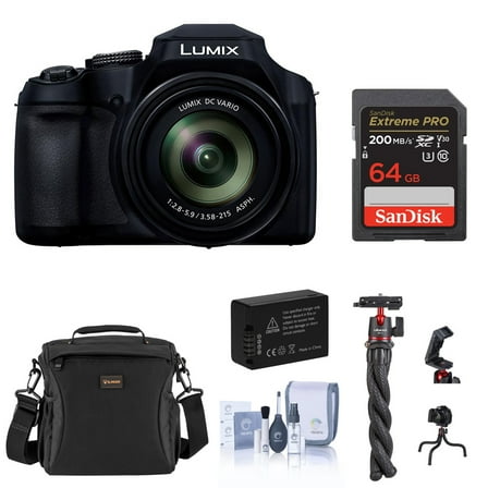 Panasonic LUMIX FZ80D 18.1MP Point & Shoot Digital Camera, Bundle with 64GB Memory Card, Tripod with Ball Head and Battery