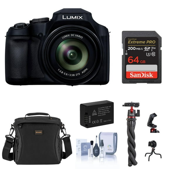 Panasonic LUMIX FZ80D 18.1MP Point & Shoot Digital Camera, Bundle with 64GB Memory Card, Tripod with Ball Head and Battery