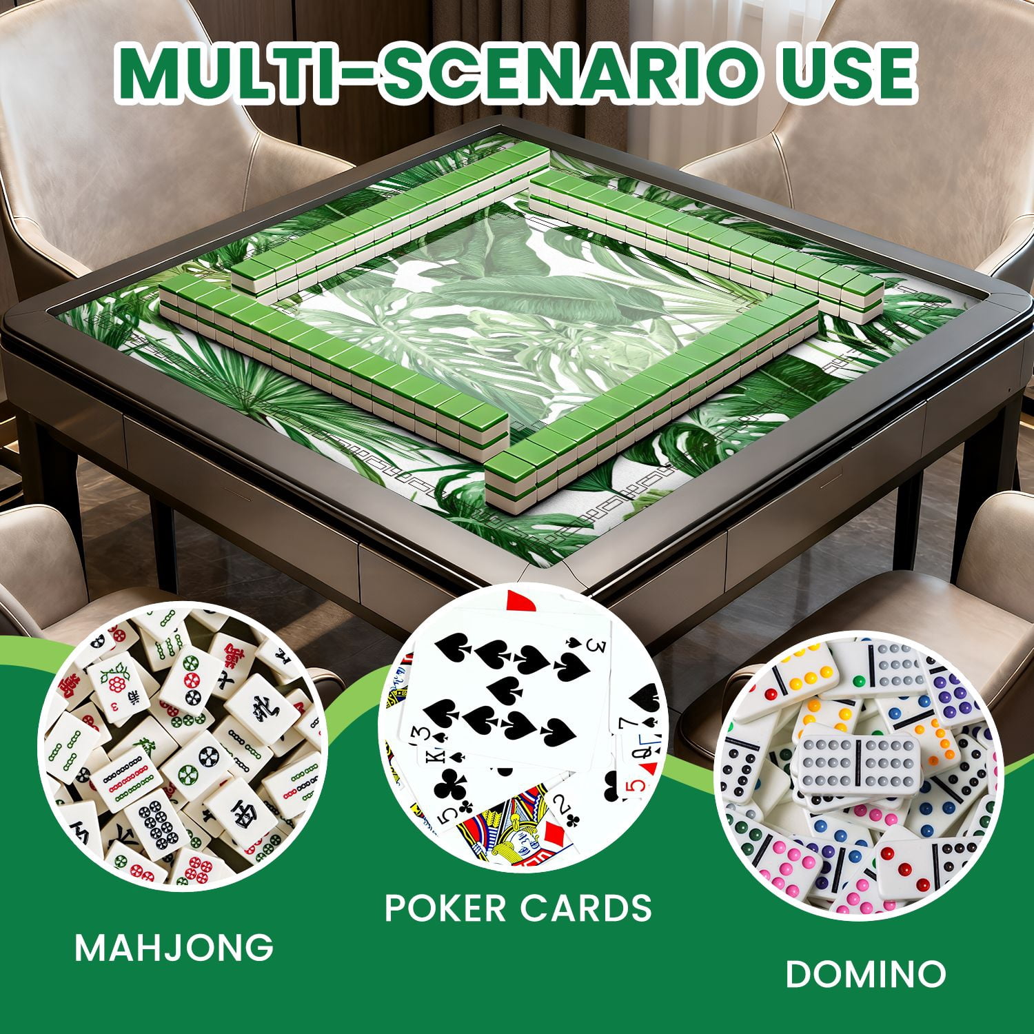 Mahjong Mat 31.5" x 31.5" Tropical leaves Monstera strelitzia palms Watercolor seamless Non-Slip Noise Reduction American Mahjong Tiles Table Cover for Dominoes Poker Card Board Games Gift