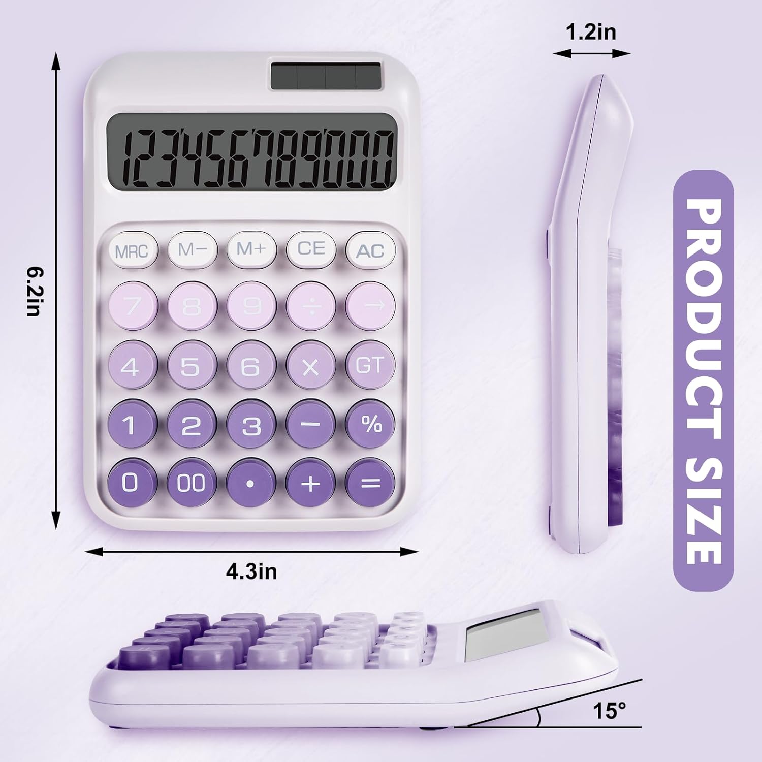 Mechanical Switch Calculator with Big Buttons, Calculators Desktop, 12 Digits, Solar Battery Power, Desk Calculator,Large LCD Display,Cute Purple for Teachers Students Basic Office