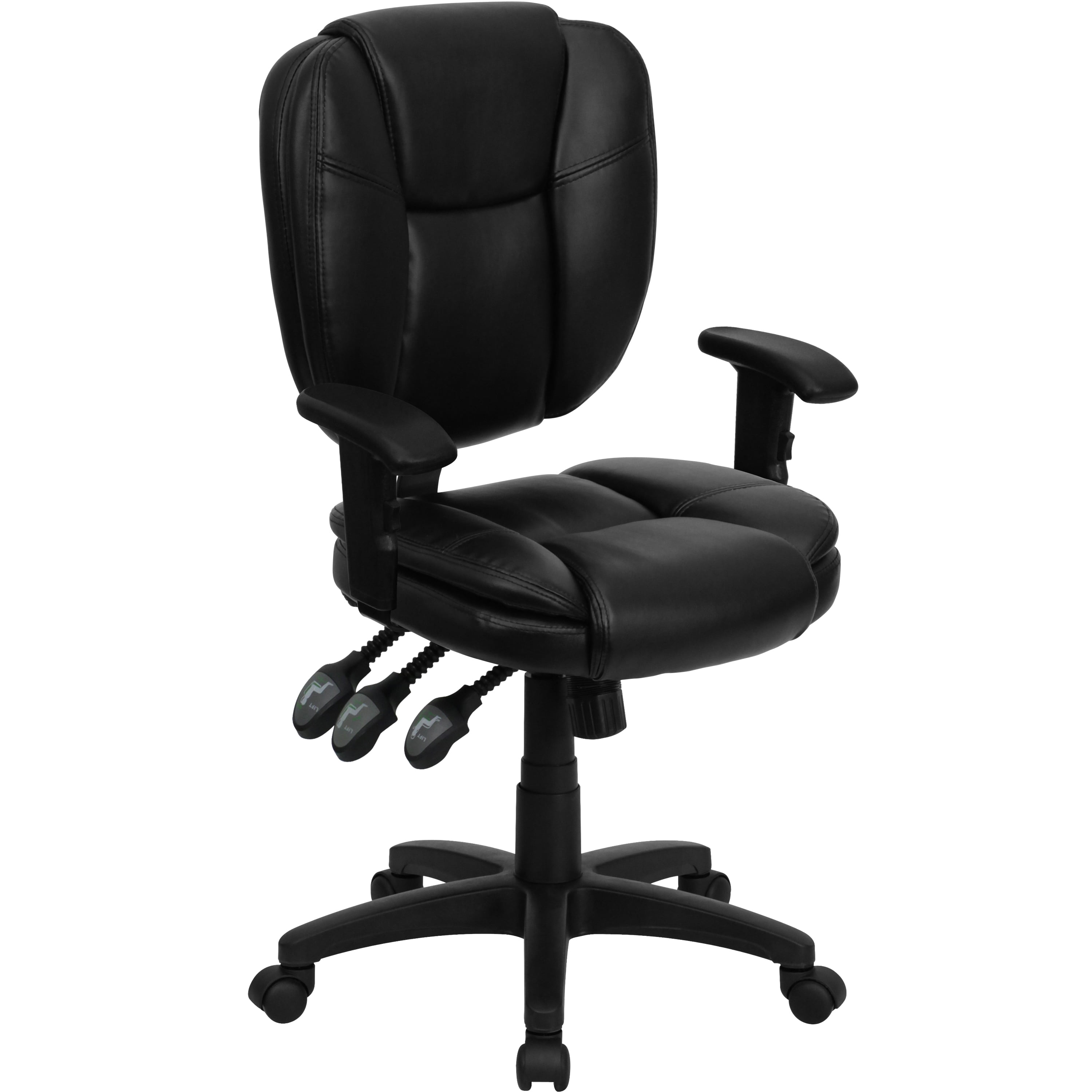 Mid-Back Black Fabric Multifunction Swivel Ergonomic Task Office Chair with... 