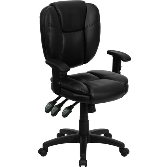 Emma   Oliver Mid-Back Black LeatherSoft Pillow Top Ergonomic Task Office Chair with Arms