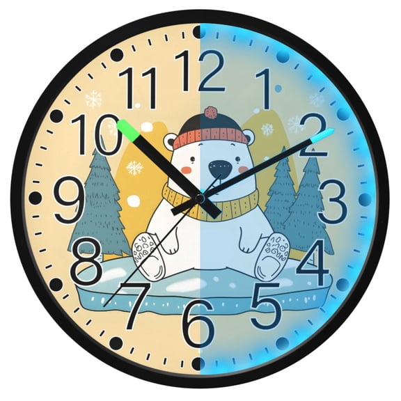 Ryvnso Bear Christmas 12 Inch Night Light Wall Clock Silent Battery Operated Luminous Clocks