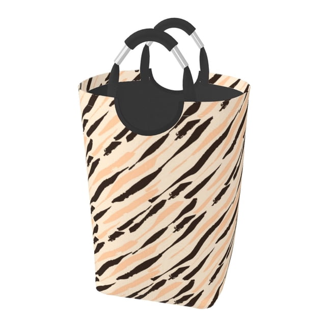 DouZhe 50L Rectangular Laundry Basket, Modern Animal Print Black Yellow Prints Waterproof Foldable Laundry Hamper with Aluminum Handles