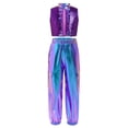 thumbnail image 3 of Aislor Girls Jazz Hip Hop Dance Outfit Sleeveless Sequin Ruffles Crop Top with Pants Streetwear Blue 16, 3 of 7