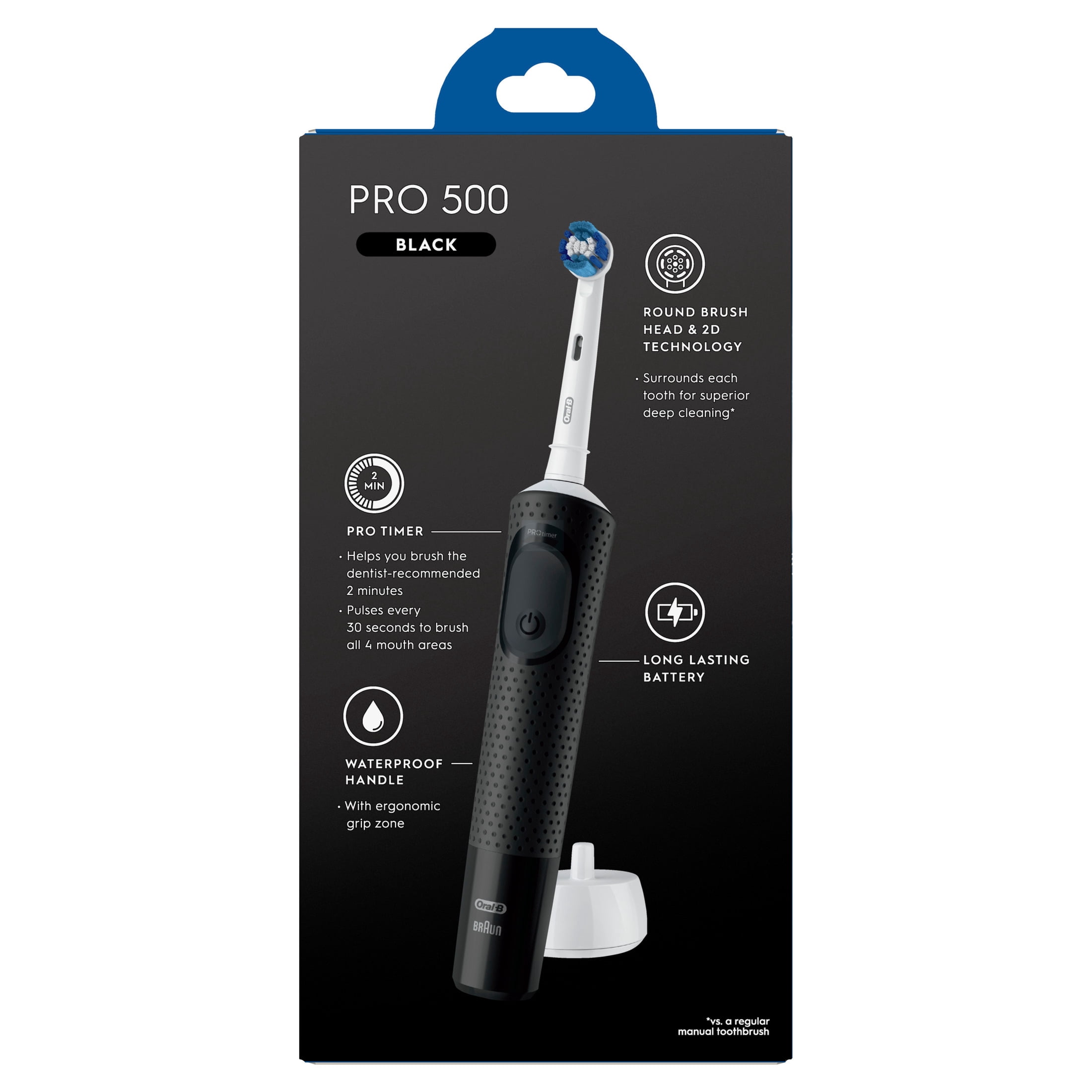 Oral‑B Pro 500 Rechargeable Electric Toothbrush, Black, 1 Count, for Adults & Kids 3+