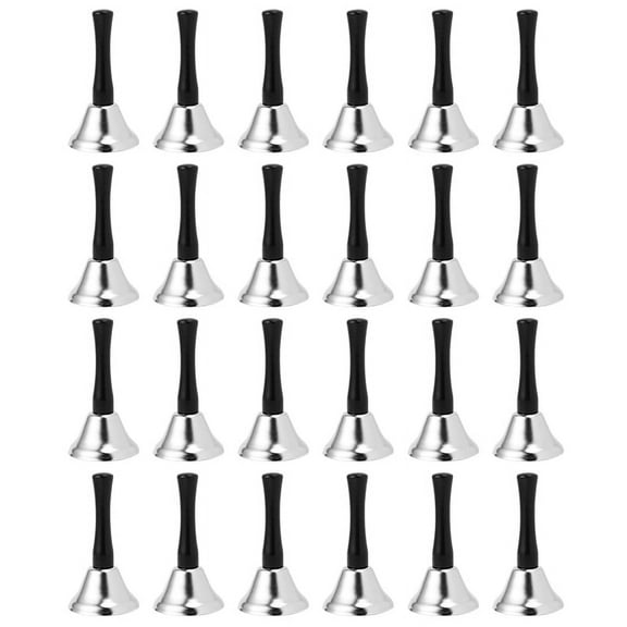 24 Pieces Hand Bells Silver Steel Service Handbells Black Wooden Handle Diatonic Metal Bells Musical Percussion ( White)