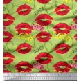 thumbnail image 2 of Soimoi Green Crepe Silk Fabric Text,Lips & Heart Decor Fabric Printed Yard 42 Inch Wide, 2 of 3