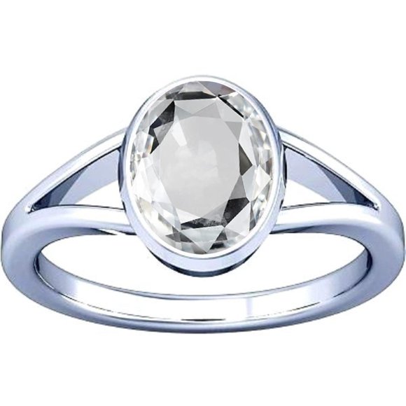 Divya Shakti 6.25-6.50 Carat White Sapphire Safed Pukhraj Gemstone Silver Ring for Mens & Womens (8.5)