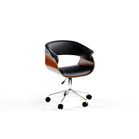 Chrome Solid Welded Base Mid Century Modern Wood Upholstered Seat Executive Office Chairs with Chrome Base - Includes Modhaus Living Pen (Black) ()