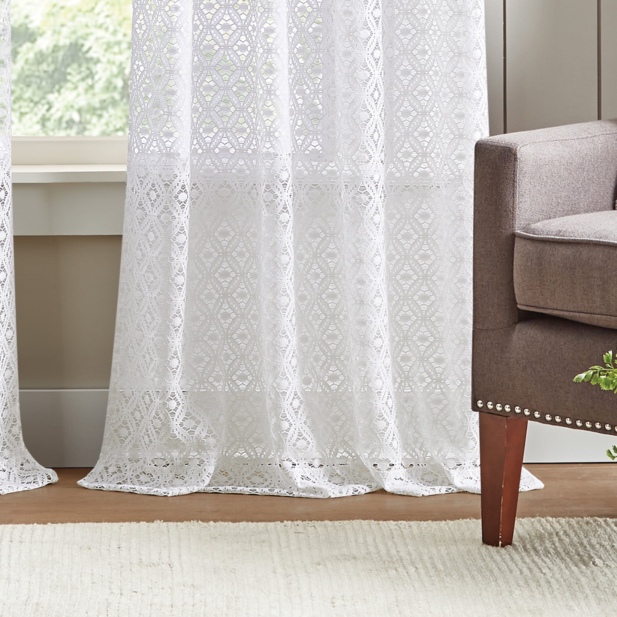 Martha Stewart Canterbury Lace Curtain Panel Pair, White, Pole Top, Sheer, Indoor, Adult, 2 Piece Set, 50" x 95"