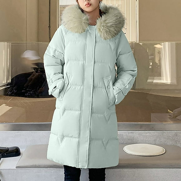 Hjcommed Veste Longue Slim à Capuche en Coton pour Femmes Mode Hiver Vert TG