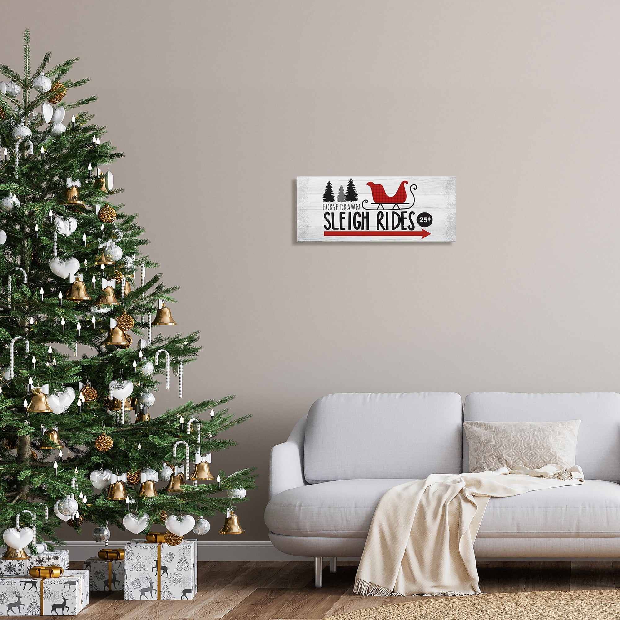 Sleigh Rides Rustic Grain Pattern Holiday Signage Holiday Graphic Art Gallery-Wrapped Canvas Print Wall Art