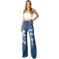 thumbnail image 5 of Vibrant MIU Womens Juniors High Rise Ripped Wide Leg Flare Jeans (Medium Denim, 1), 5 of 5