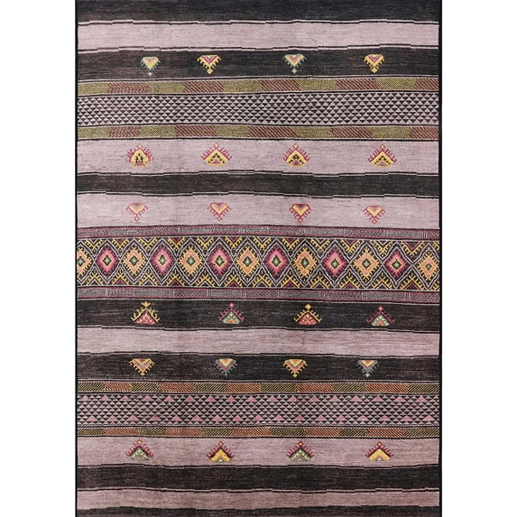 Ahgly Company Machine Washable Indoor Rectangle Industrial Modern Burgundy Brown Area Rugs, 7' x 10'