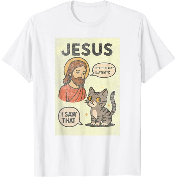 Camiseta vintage con diseño de gato Said Jesus I Saw That Meme