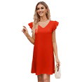 thumbnail image 2 of Robes d'Été pour Femmes Col en V Manches Courtes Robe Mini Décontractée Couleur Orange G, 2 of 8