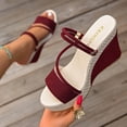 thumbnail image 2 of ZQUUVOU Women's Wedge Sandals Heeled Chunky Sole Open Toe Suede Slip on Casual Summer Comfy Cork Sandals Footwear Burgundy, 2 of 7