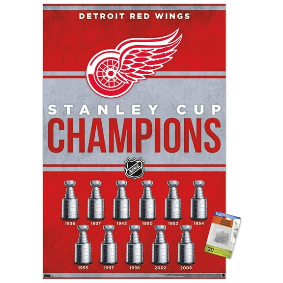 NHL Detroit Red Wings - Champions 23 Wall Poster with Pushpins, 22.375" x 34"