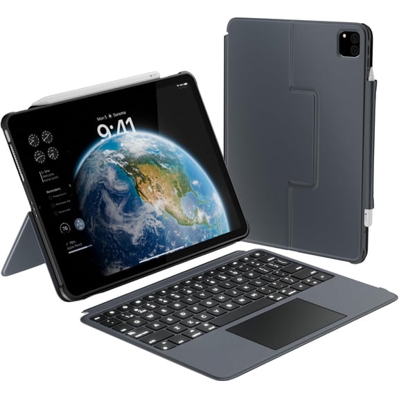 Macally iPad Pro 13 Inch Case with Keyboard (M4, 2024), iPad Pro 13 Keyboard with Trackpad, Multi Angle View Stand, Apple Pencil Holder, Backlit Features