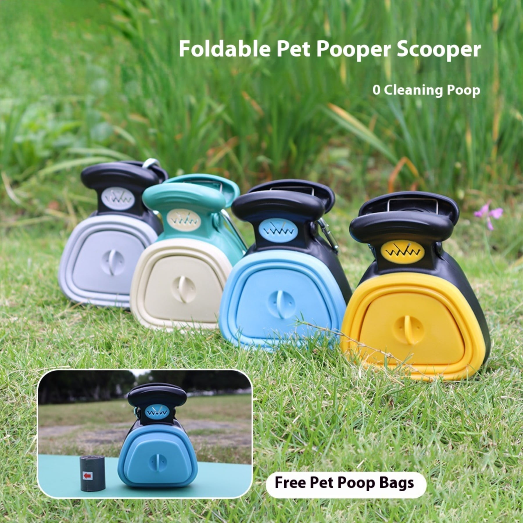 Dog Poop Bag Holder and Scooper 2 in 1 Portable Waste Disposal Tool for Outdoor Walking with Built-in Bags