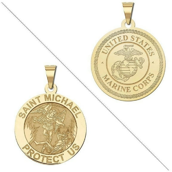 Picturesongold.Com Saint Michael Doubledside Marines Religious Med Female Adult-2/3 14K Yellow Gold