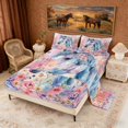thumbnail image 2 of Erosebridal Oil Painting Horse Queen Sheet Sets, Chic Flower Bed Set, 4pcs (1 Flat Sheet, 1 Fitted Sheet and 2 Pillowcases), 2 of 6