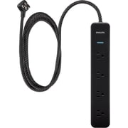 4-Outlet Sur Protector Power Strip, 450J, Adapter-Spaced, 4ft Braided Cord, Outlet Extender, Extension Cord, for Home School or Office, Black, SPP3503B/37