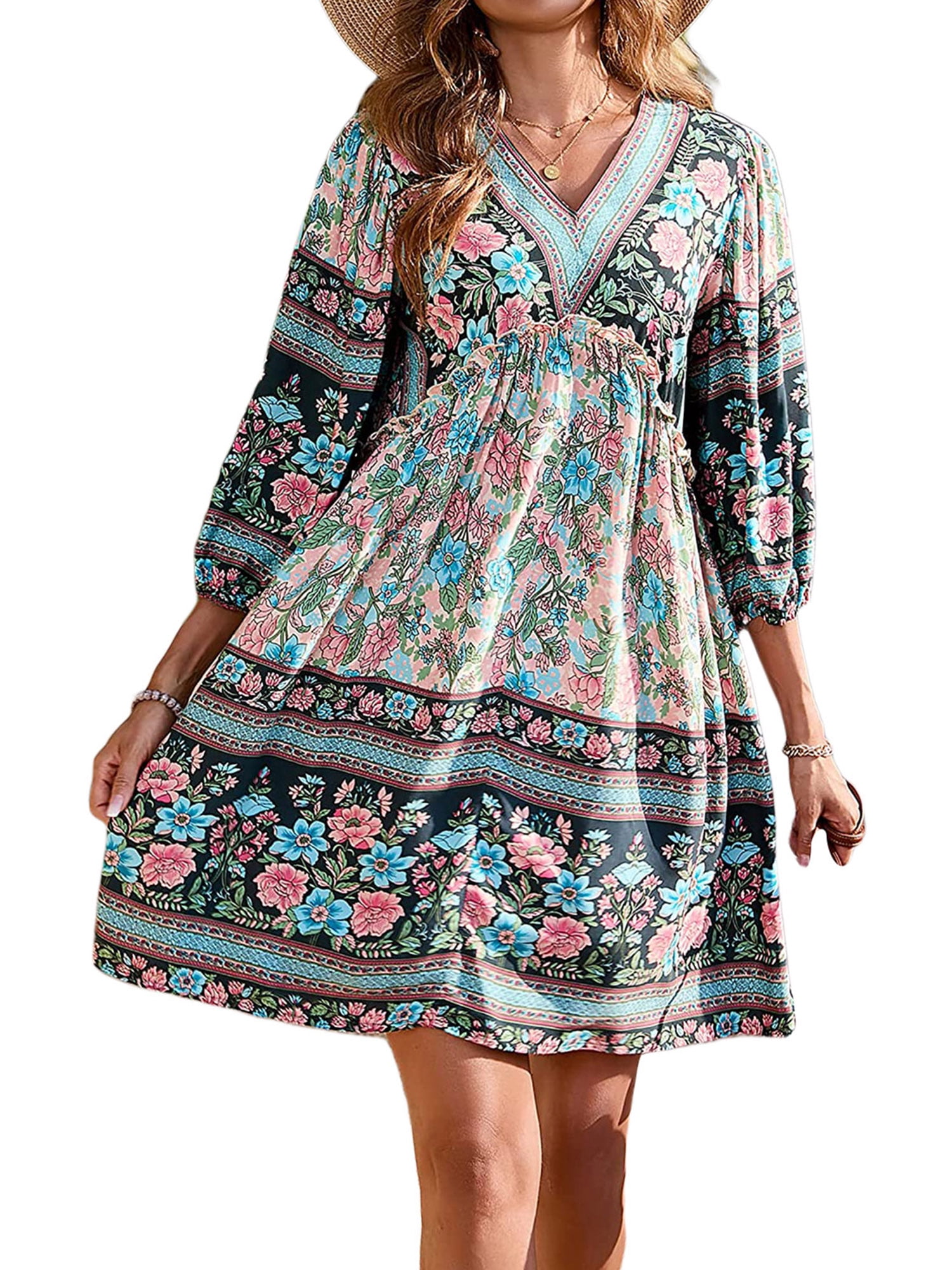 Women's Flowers Printed Dress Bohemian Irregular Beach Clothes