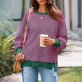 thumbnail image 4 of Women's Fall Oversized Sweatshirt Casual Waffle Knit Long Sleeve Crewneck Split Pullover Tunic Tops Red 2XL, 4 of 6