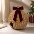thumbnail image 4 of FeiBiQiuBi Woven Christmas Bell with Bow Ornament, Resin Jingle Bell Shaped Natural Rattan Tabletop Decor for Outdoor Indoor Decoration, 4 of 7