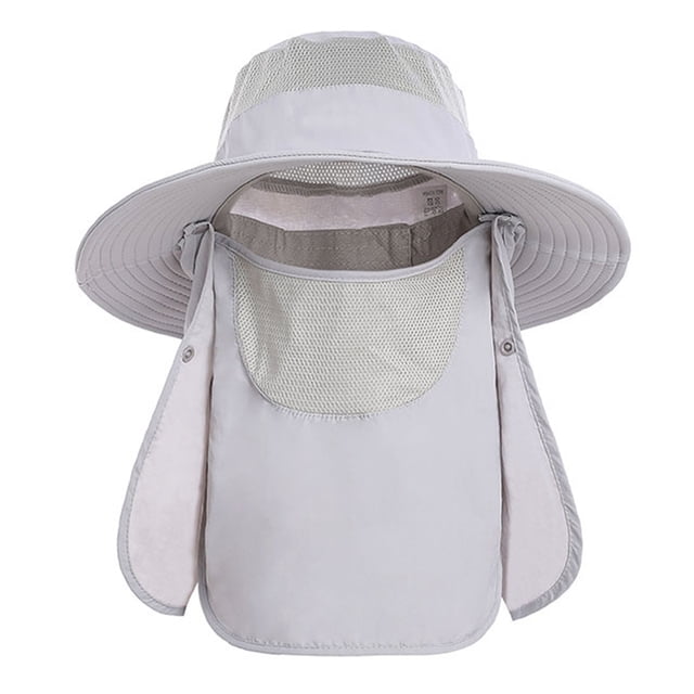 Sombrero para el sol Gorra con protección UV Ala ancha Nylon Transpirable Secado rápido UPF 50+ Sombrero de pesca con cubierta extraíble para solapa en el cuello y la cara Gris claro YUNYI BRAND Deportes