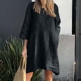 thumbnail image 1 of Liquidation d'Été 2025! Robe Grande Taille pour Femmes, Liquidation de Robe d'Été pour Femmes, Robe Décontractée à Manches 3/4 Col Rond Imitation Coton et Lin Couleur Unie avec Poches, 1 of 5