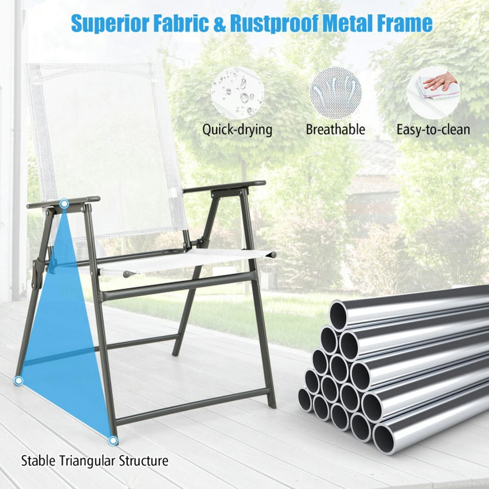 Demifill Set of 4 Patio Folding Chair Set with Rustproof Metal Frame, Gray