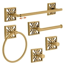Autumn Alley 5 PC Gold Modern Bathroom Accessories Set, Wall Mounted - Towel Rack, Hand Towel Ring, Industrial Toilet Paper Holder, and 2 Towel Robe Hook for Bathroom Hardware Set