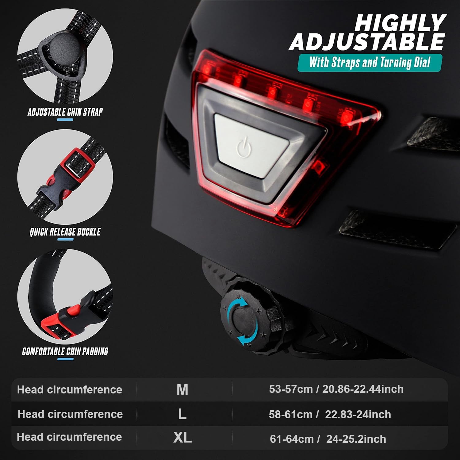 Adult Bike Helmet with Light - Bicycle Helmets Men - Women - Front and Back LED Lights Adjustable Cycling Helmet for Urban Commuter Biking Scooter
