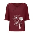 thumbnail image 5 of Ladies Summer Tops - Fashion Dandelion Graphic Printed T Shirt Plus Size Round Neck Short Sleeve Blouses Loose Soft Casual Longline Tee Shirts Women Tops with Buttons Detail, 5 of 6